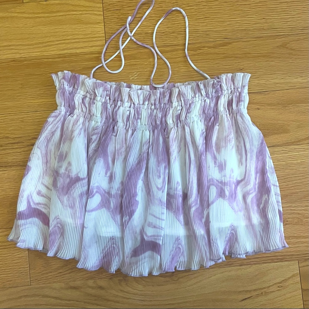 Ganni Pleated Georgette Marble Tanktop Purple and White Soze Small NWOT